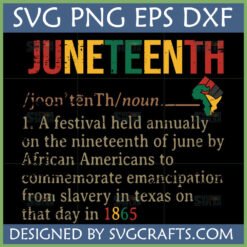 Juneteenth SVG file with definition, Pan-African colors, and African continent with raised fist symbol for Cricut and sublimation.