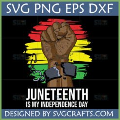 Juneteenth Freedom Fist SVG with broken chains and Pan-African colors for Cricut projects