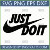 Just Do It SVG PNG EPS DXF files for Cricut and Silhouette, featuring the iconic motivational sports slogan with a swoosh.