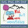 Dr Seuss Move Mountains SVG design featuring Thing 1 and Thing 2 with a Truffula Tree and quote for Cricut projects