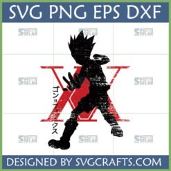 Hunter x Hunter Gon Freecss Silhouette SVG with distressed red 'X' and Japanese text for anime fan art