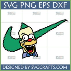 Krusty the Clown from The Simpsons with green hair shaped into a Nike swoosh logo, a funny parody design available as SVG, PNG, DXF, EPS digital files by SVGCrafts.