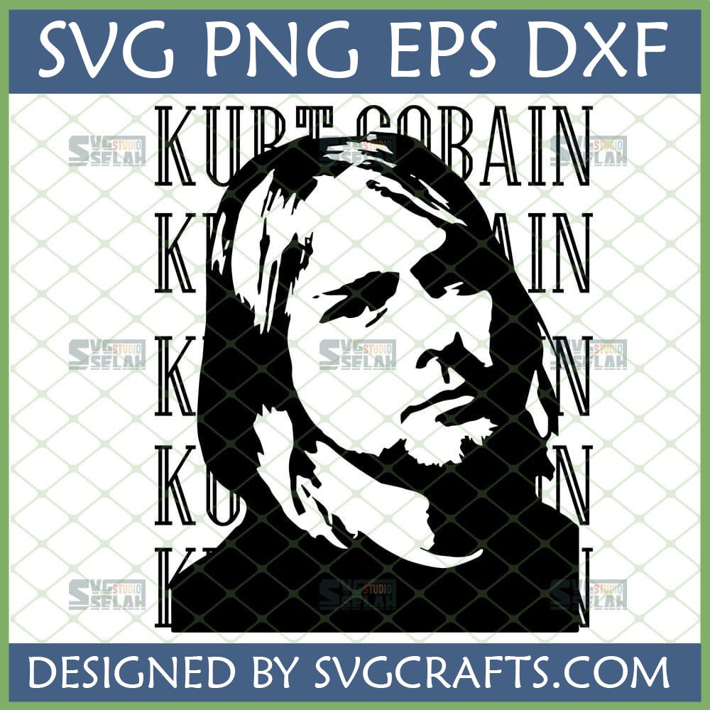 Kurt Cobain SVG design, black and white silhouette portrait for Cricut and sublimation