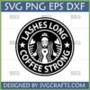 Lashes Long Coffee Strong SVG design featuring a crowned woman in a circle, inspired by a coffee logo, for Cricut and Silhouette projects.