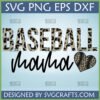 Leopard Print Baseball Mama SVG PNG DXF EPS digital design for Cricut and Silhouette cutting machines, featuring a stylish leopard pattern and a heart-shaped baseball.