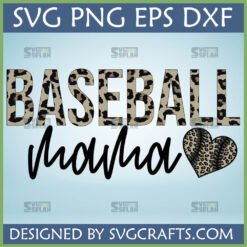 Leopard Print Baseball Mama SVG PNG DXF EPS digital design for Cricut and Silhouette cutting machines, featuring a stylish leopard pattern and a heart-shaped baseball.