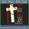 Christian Baseball SVG design with a cross featuring baseball stitching and the Bible verse Psalms 96:12 'Let the fields and all that is in them be full of joy'