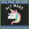 Alt Masc Unicorn SVG PNG DXF EPS digital design featuring a whimsical unicorn head with a rainbow mane and horn, perfect for LGBTQ+ and gender identity crafts.