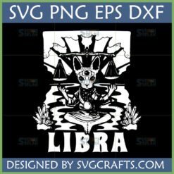 Mystical Libra Sphynx Cat SVG PNG DXF EPS design with third eye, scales, and crystals for crafting