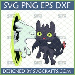 Toothless and Light Fury kissing through a green portal SVG design for Cricut and sublimation