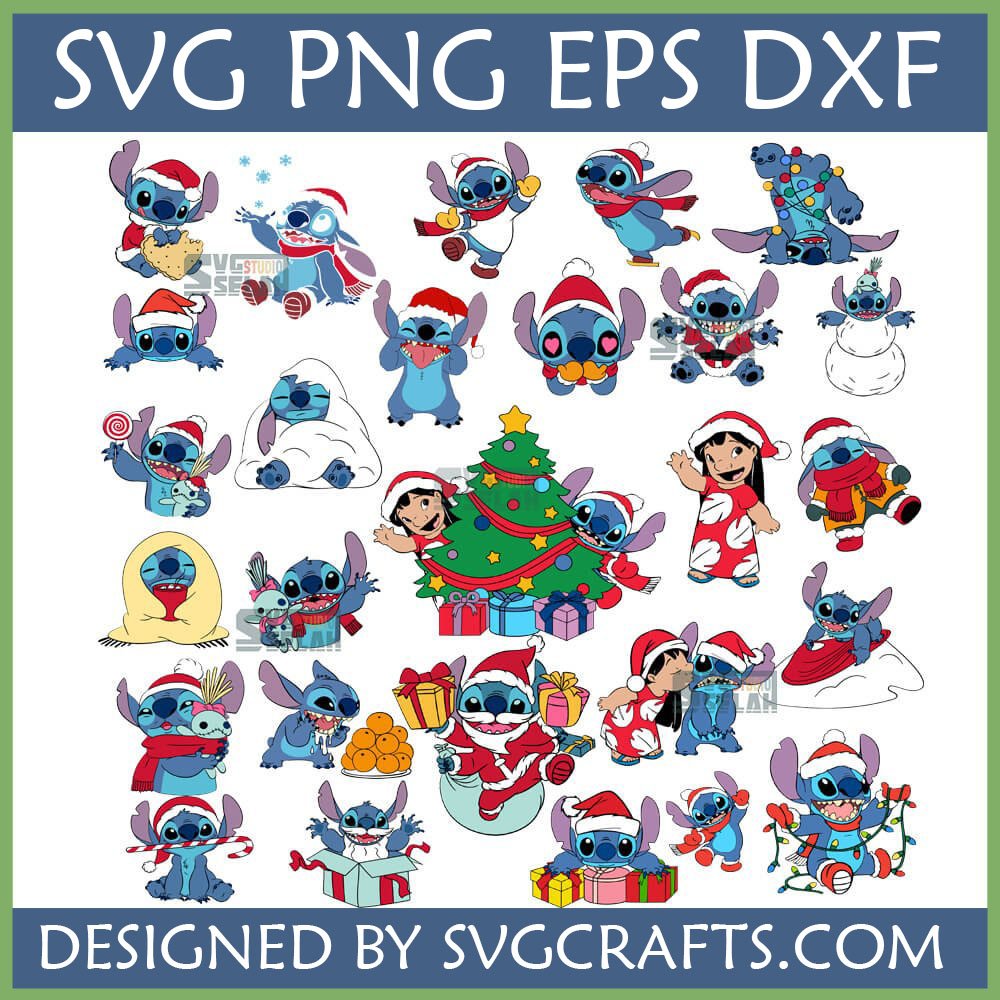 Stitch Christmas SVG Bundle with Lilo & Stitch in various festive holiday designs