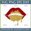 Glamorous red lips with gold glitter drip SVG design for Cricut