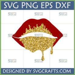 Glamorous red lips with gold glitter drip SVG design for Cricut