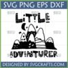 Little Adventurer SVG for Cricut with hand-drawn mountains, moon, and stars
