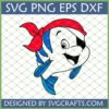 A cheerful cartoon pirate fish with a red bandana and eyepatch, a Cute Pirate Fish SVG from SVGCrafts.