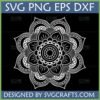 Intricate white spiritual mandala SVG design on black background for Cricut and crafting projects.