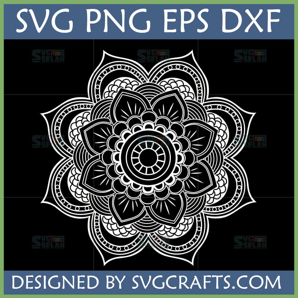 Intricate white spiritual mandala SVG design on black background for Cricut and crafting projects.