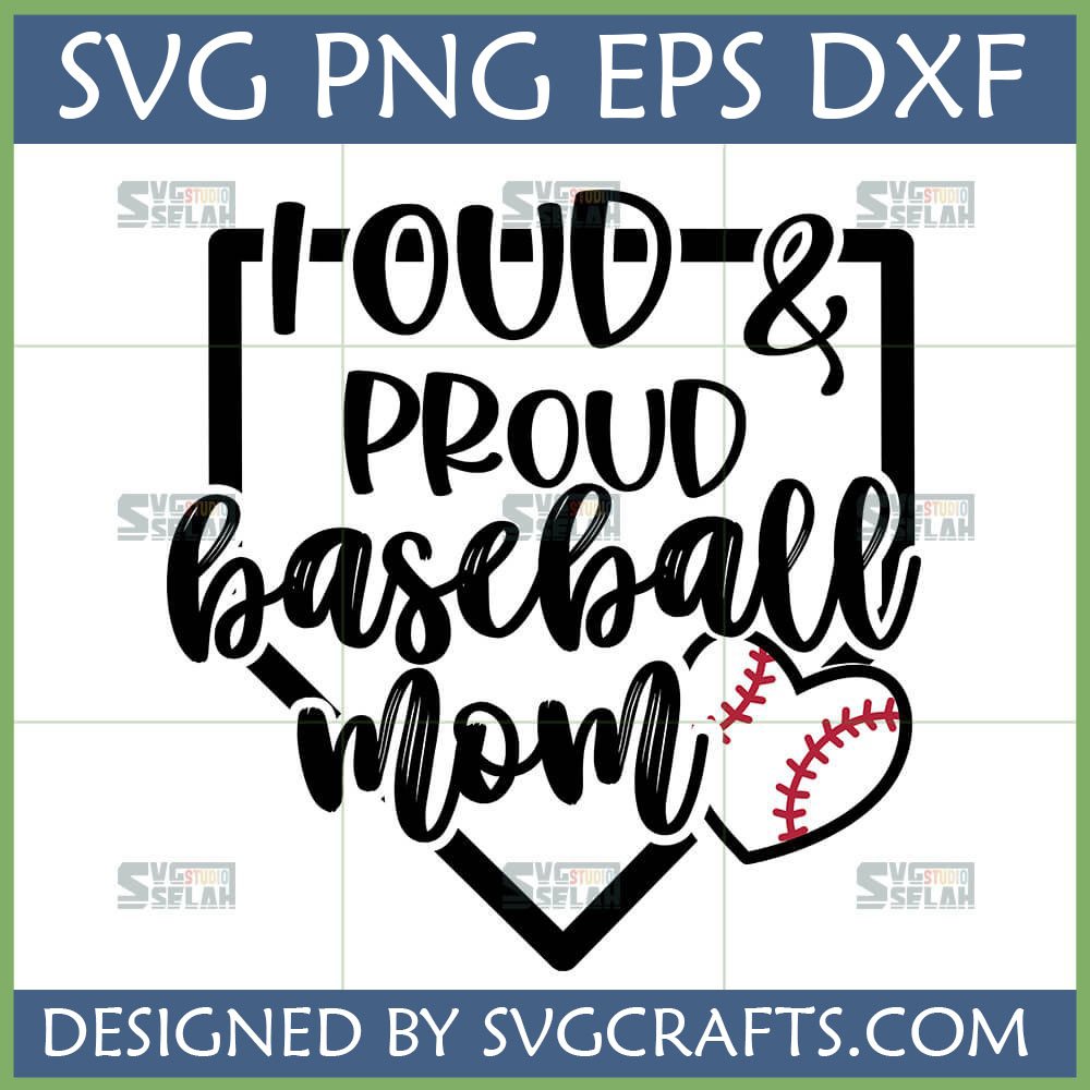 Proud Baseball Mom SVG design with home plate outline and baseball heart graphic for Cricut and sublimation