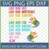 Love Over Hate SVG PNG DXF EPS design with colorful handprints symbolizing unity and peace