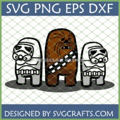 Funny Star Wars Among Us SVG Bundle with Chibi Chewbacca and Stormtroopers for Cricut
