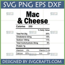 Funny Mac and Cheese Nutrition Label SVG design for T-shirts and mugs