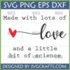 Made with Love and Science SVG PNG DXF EPS digital design featuring a red heart and elegant script, perfect for IVF journey gifts and baby announcements.