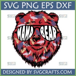 Mama Bear SVG Tropical Design with Sunglasses and Flamingo Pattern