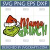 Funny Mama Grinch SVG design with Grinch face and Santa hat for Christmas crafting