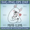 Cute Mama Llama SVG PNG DXF design showing a mother llama cuddling her baby with a red heart, perfect for Cricut projects and Mother's Day gifts.
