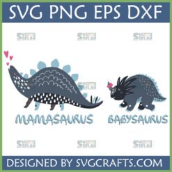 Whimsical Mamasaurus Babysaurus SVG and PNG design featuring a loving mother dinosaur and baby dinosaur