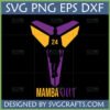 Kobe Bryant Mamba Out SVG PNG DXF EPS digital file for Cricut with iconic 24 silhouette and Lakers colors