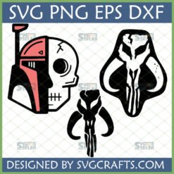 Mandalorian Skull SVG Bundle featuring split helmet and Mythosaur designs for Cricut crafts