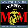 USMC Mom SVG digital design with Marine Corps Eagle Globe Anchor emblem and red 'MOM' text, perfect for Cricut and sublimation crafts.