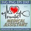 Essential Medical Assistant SVG Leopard Print design with heartbeat, stethoscope, and red heart for Cricut and sublimation crafts.