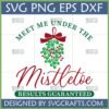 Meet Me Under The Mistletoe SVG - Romantic Christmas Mistletoe Design with Red Bow and Berries