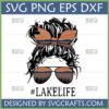 Lake Life Messy Bun SVG with Sunglasses and Headband Reflecting a Lake Scene, for Cricut and Sublimation