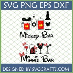 Mickey Minnie Bar SVG bundle featuring Disney-inspired beer mugs, wine glasses, and cocktail glasses for Cricut and sublimation