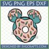 Cute Mickey Donut SVG File with pink and teal frosting and colorful sprinkles, perfect for Cricut and sublimation crafts.
