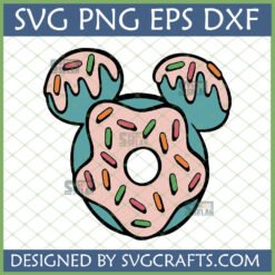 Cute Mickey Donut SVG File with pink and teal frosting and colorful sprinkles, perfect for Cricut and sublimation crafts.