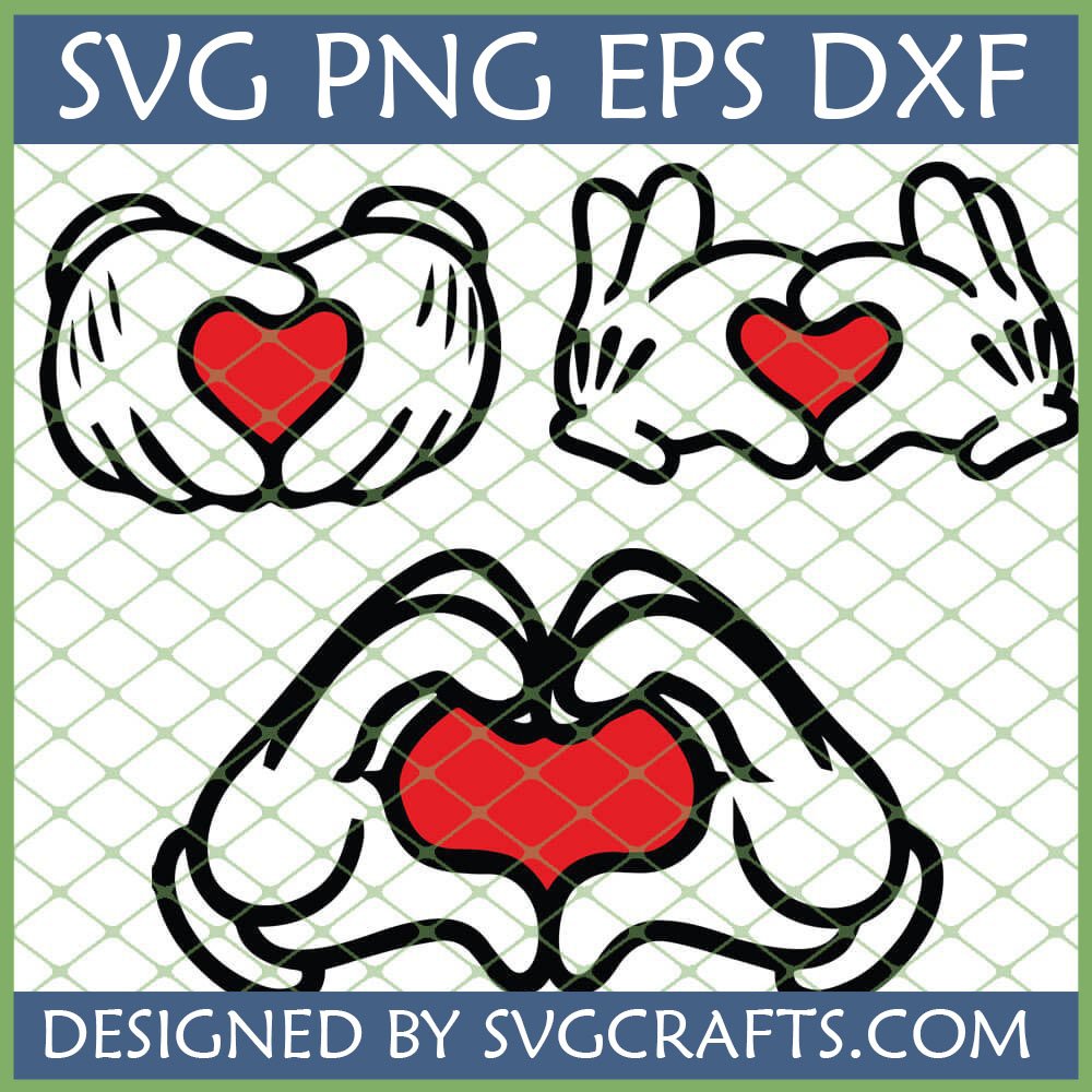Three variations of cartoon hands forming a red heart shape, ideal for a Cartoon Hands Heart SVG digital file bundle.