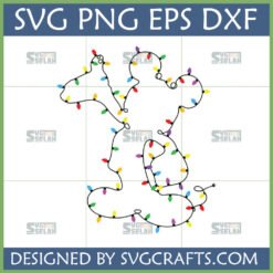 Mickey Mouse silhouette tangled in colorful Christmas lights, available as SVG, PNG, EPS, DXF file from SVGcrafts.