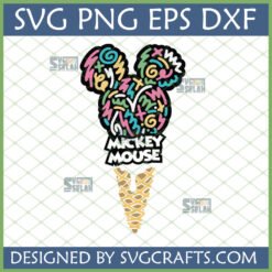 Vibrant Retro Mickey Mouse SVG with 80s 90s graffiti pop art design and ice cream cone detail for Cricut and Sublimation