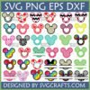 A collection of 35 diverse Mickey Mouse head pattern SVG designs for Cricut, sublimation, and other crafts.