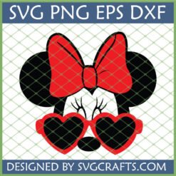 Minnie Mouse head with red bow and heart sunglasses SVG for Cricut and Silhouette