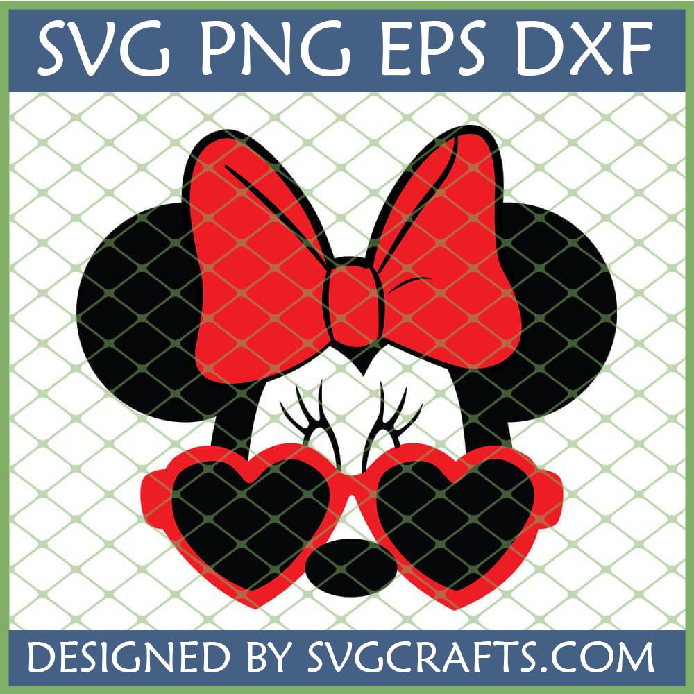 Minnie Mouse head with red bow and heart sunglasses SVG for Cricut and Silhouette