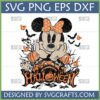 Distressed Minnie Mouse Halloween SVG with pumpkins, bats, and ghost