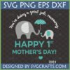 First Mother's Day Elephant SVG design with mommy and baby elephant under an umbrella and 'You're doing a great job, mommy.' text.