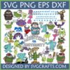 Monsters University SVG PNG Bundle for Cricut with Mike Wazowski, Sulley, Oozma Kappa characters, logo, and alphabet