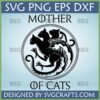Mother of Cats SVG Design with three winged black cats in a heraldic emblem, available in SVG, PNG, EPS, DXF formats from SVGCrafts.
