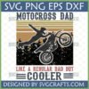 Motocross Dad SVG design with a dirt bike rider silhouette and 'Like a Regular Dad But Cooler' text, perfect for Father's Day gifts.